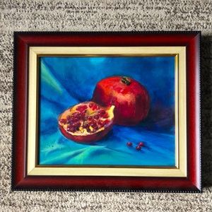Hand painted oil art with frame, pomegranate